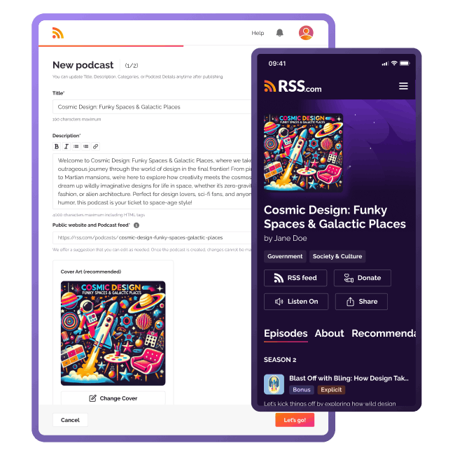 RSS.com podcast creation interface